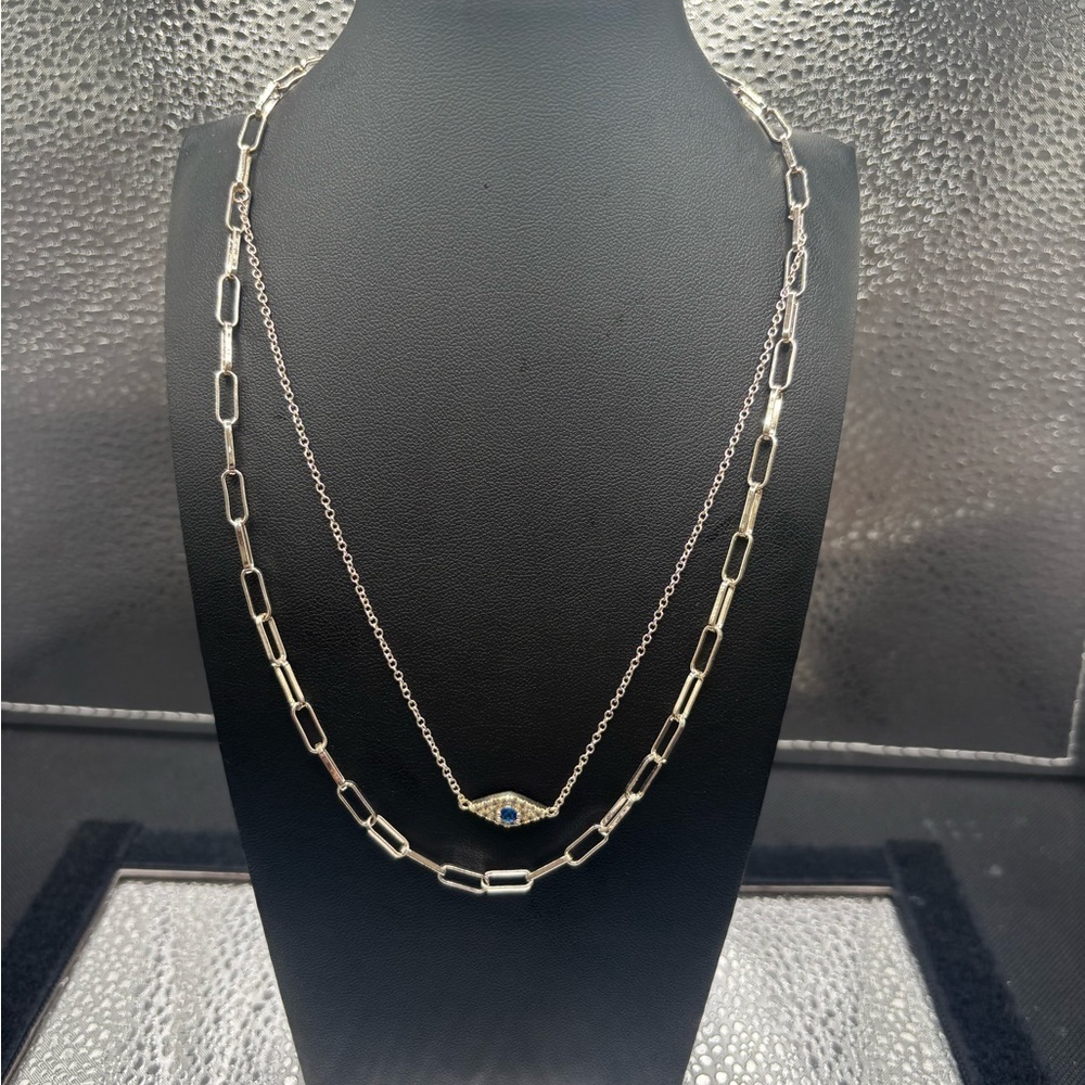 Elegant Silver Necklace With Blue Evil Eye
